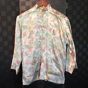 Vintage Peony Brand Silver Satin Asian Jacket